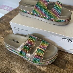 Multicolor rainbow, slides women’s sandals size 7 1/2